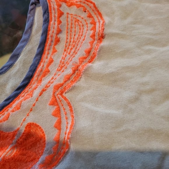 Plenty by Tracy Reese 100% Silk Sheer & Neon Embroidery Bell Sleeve - Picture 9 of 9